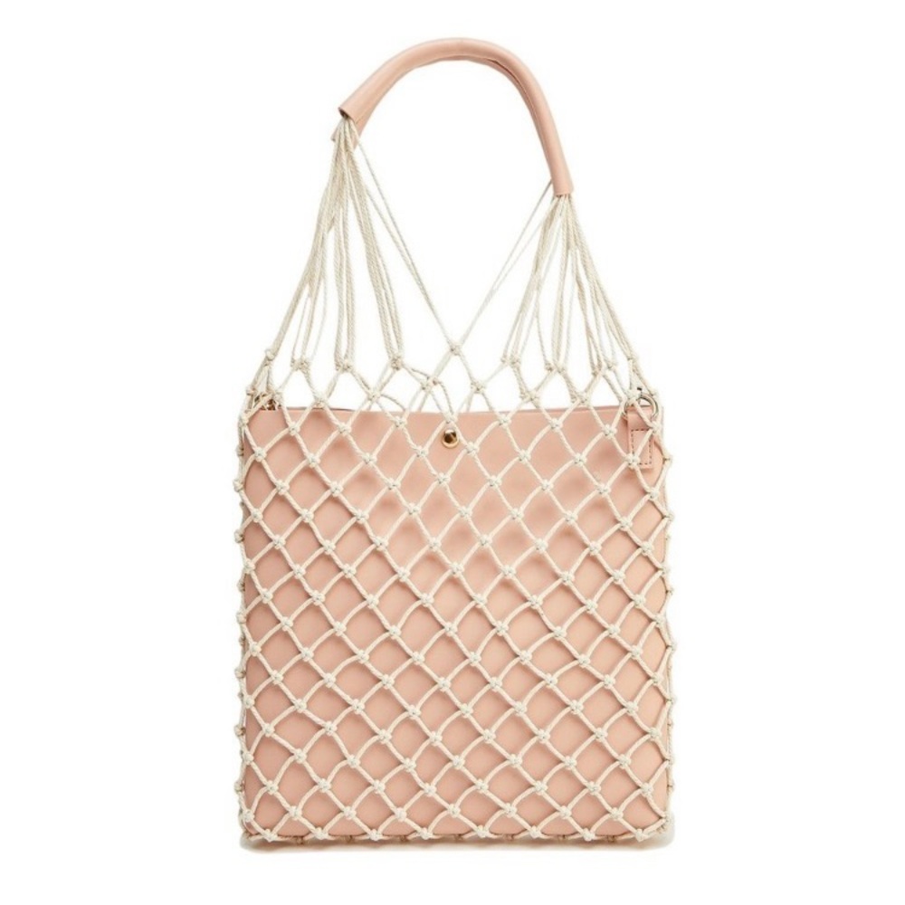 NWT LIKE DREAMS Removable Macrame Overlay Vegan Leather Blush Pink Shoulder Bag